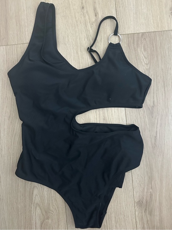 Other - Asymmetric Cutout One-Piece Swimsuit with Ring Detail - Black medium